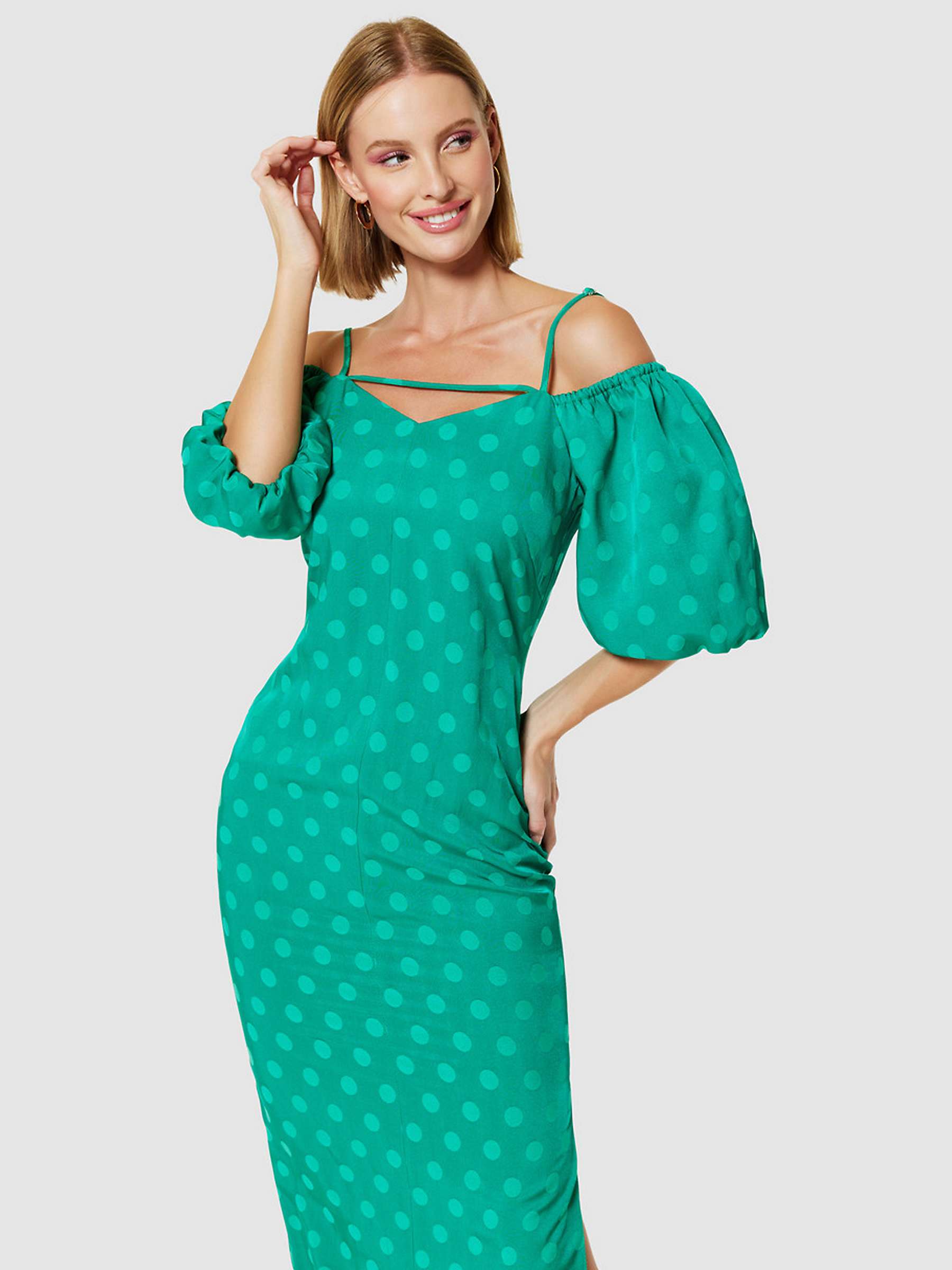 Buy Closet London Polka Dot Jacquard Pencil Dress, Green Online at johnlewis.com