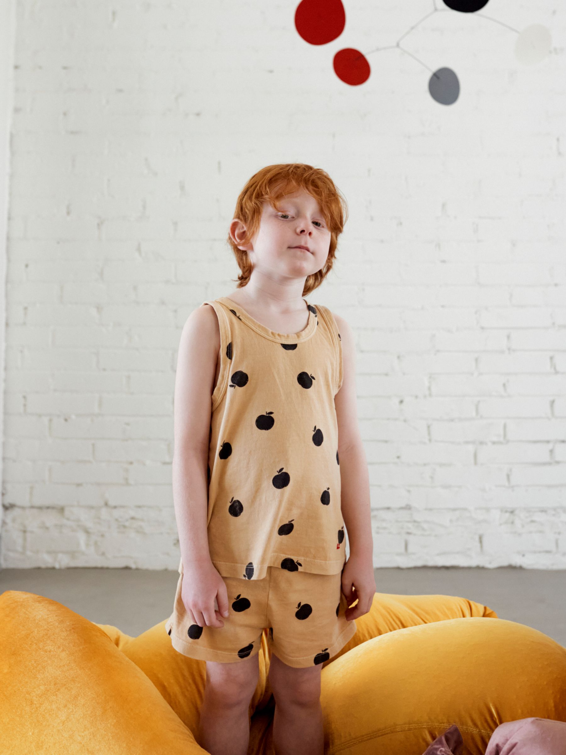 Bobo Choses Kids' Organic Cotton Blend Apple Print Jersey Shorts, Natural, 2-3 years