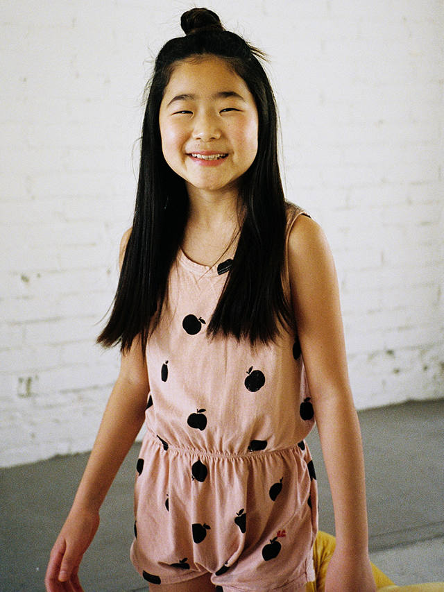 Bobo Choses Kids' Organic Cotton Blend Poma Apple Print Short Playsuit, Pink