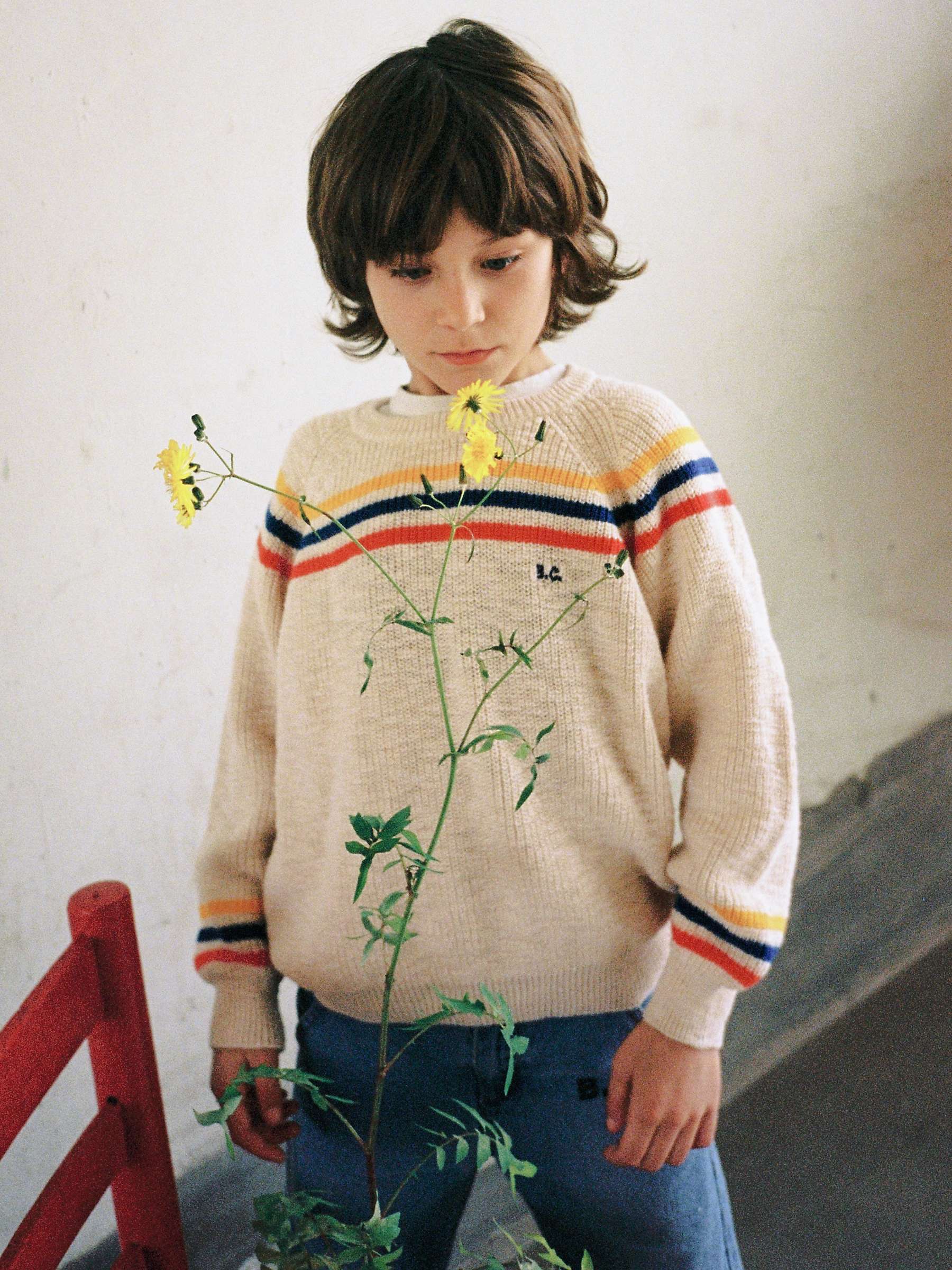 Buy Bobo Choses Kids' Organic Cotton Logo Embroidered Stripe Knit Jumper, Natural Online at johnlewis.com