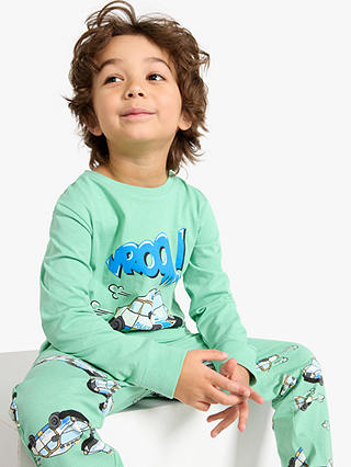 Lindex Kids' Vroom Print Pyjamas, Light Green