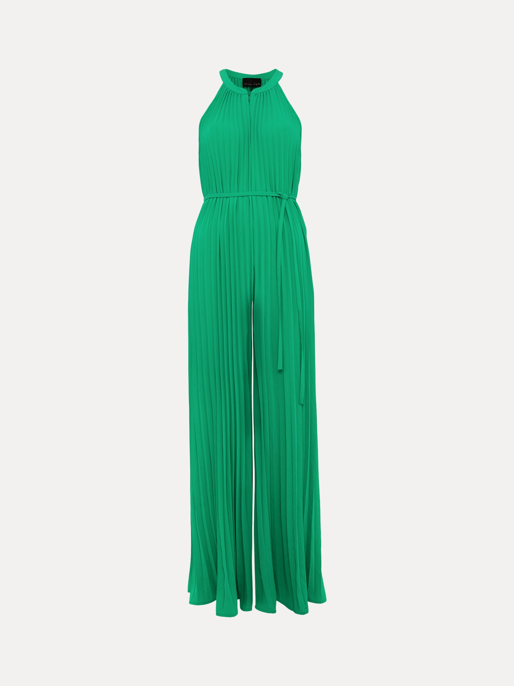 Phase Eight Brea Pleated Wide Leg Jumpsuit, Green, 6