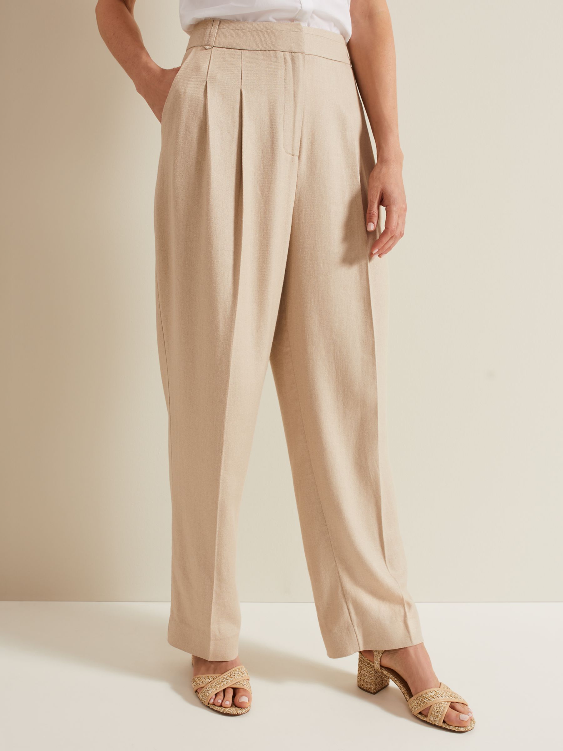 Phase Eight Addison Linen Blend Trousers, Stone, 8