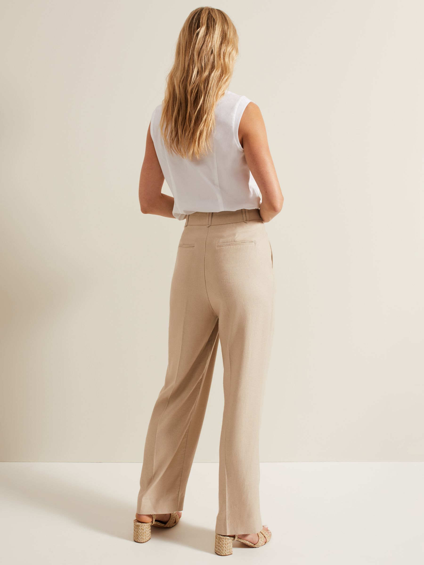 Phase Eight Addison Linen Blend Trousers, Stone, 8