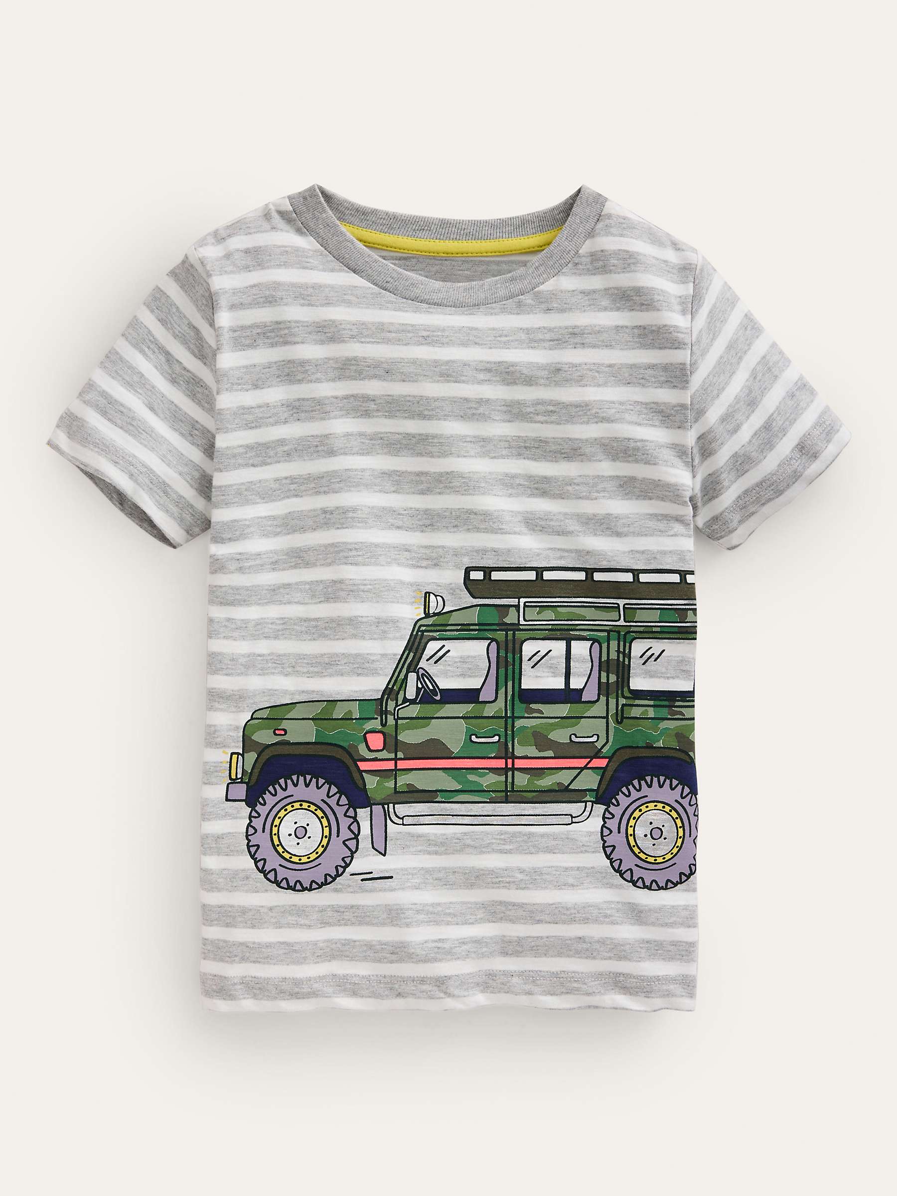 Buy Mini Boden Kids' Stripe Foil Print Range Rover T-Shirt, Grey/Ivory Online at johnlewis.com