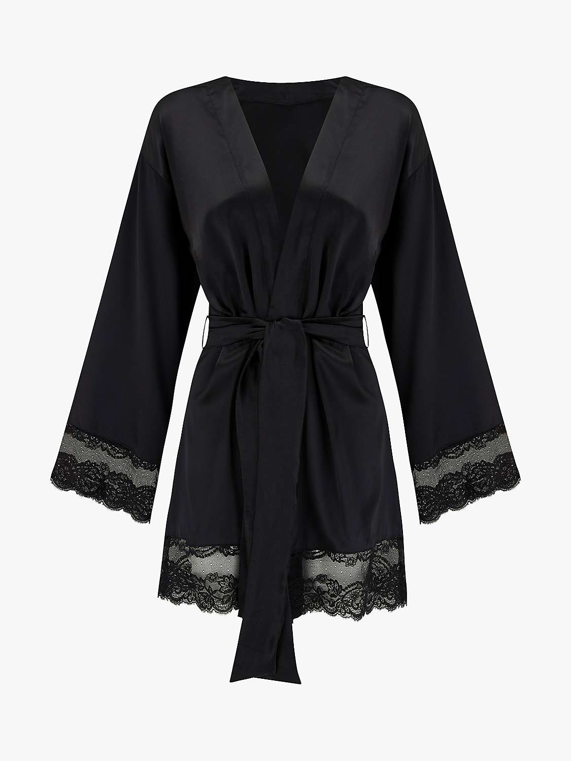Buy Coco de Mer Seraphine Lace Trim Silk Robe, Black Online at johnlewis.com