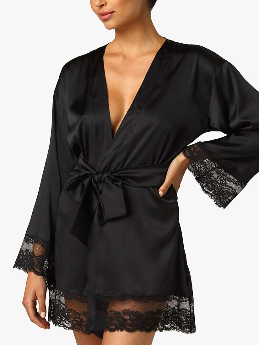 Buy Coco de Mer Seraphine Lace Trim Silk Robe, Black Online at johnlewis.com