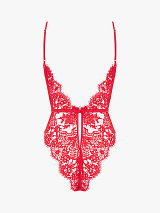 Coco de Mer Marella Sheer Floral Bodysuit, Red
