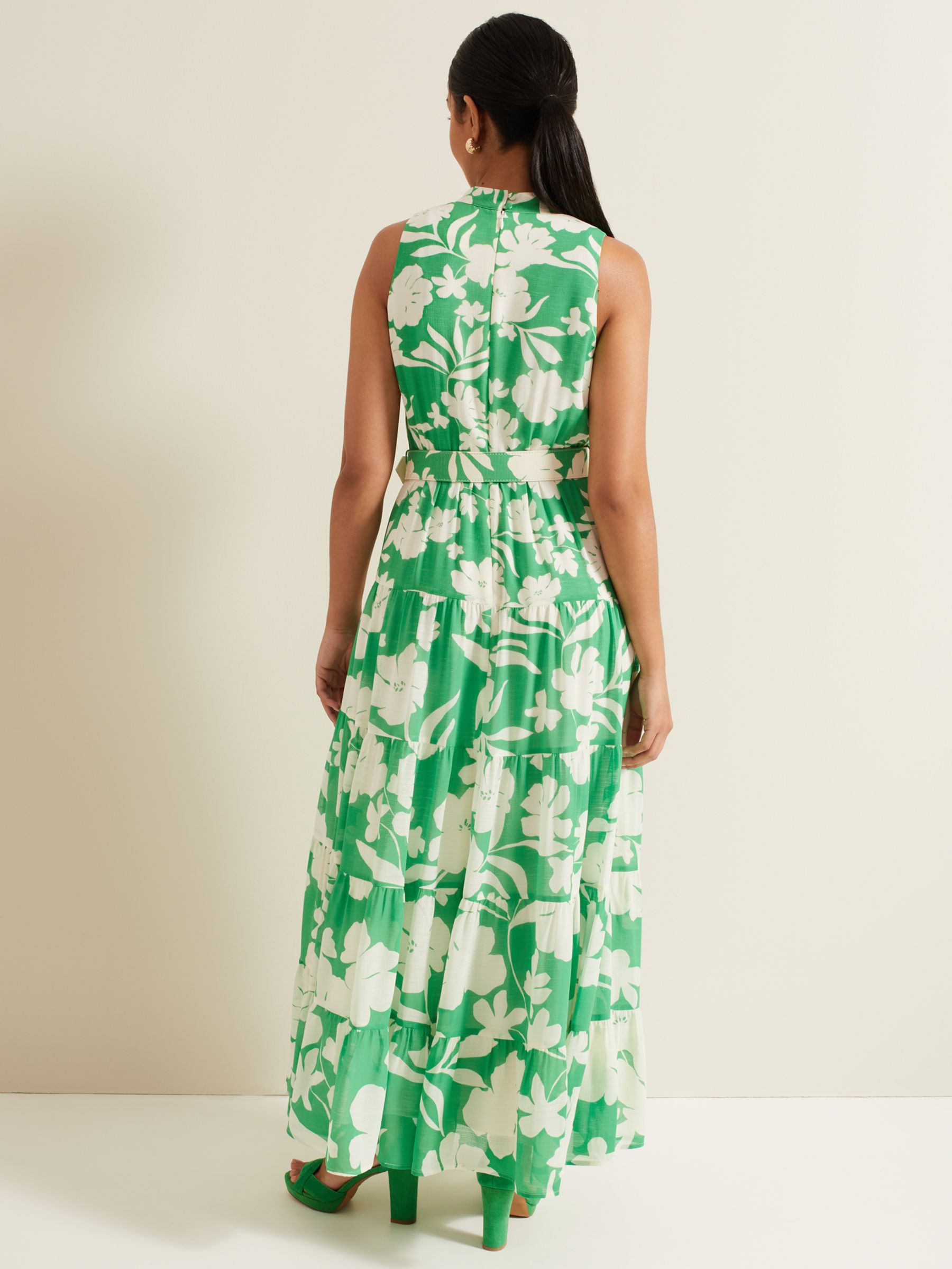 Phase Eight Petite Kara Maxi Tiered Floral Dress, Green/White, 6