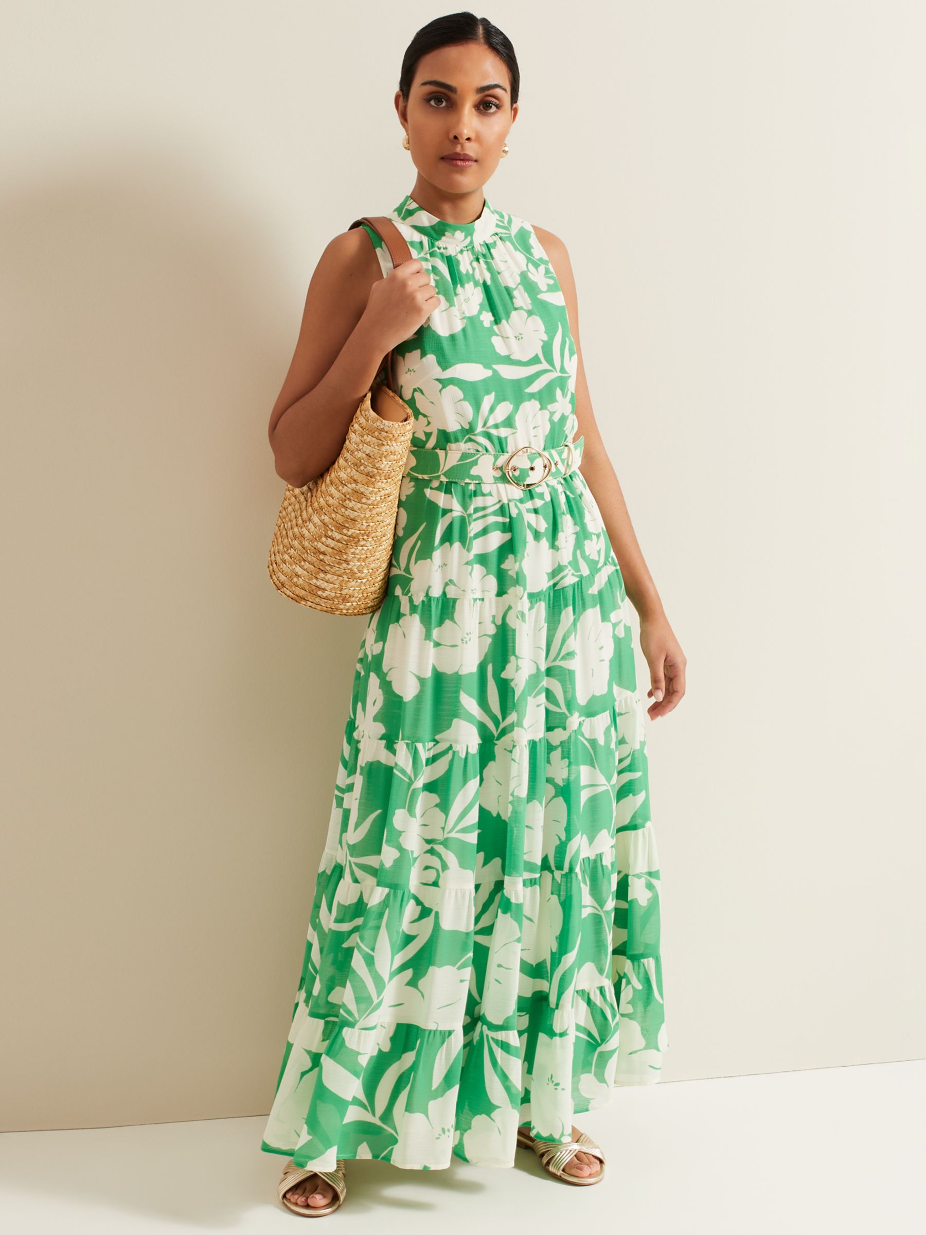 Buy Phase Eight Petite Kara Maxi Tiered Floral Dress, Green/Cream Online at johnlewis.com