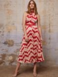 Mint Velvet Spot Print Pleated Midi Dress, Red/Cream, Red/Cream