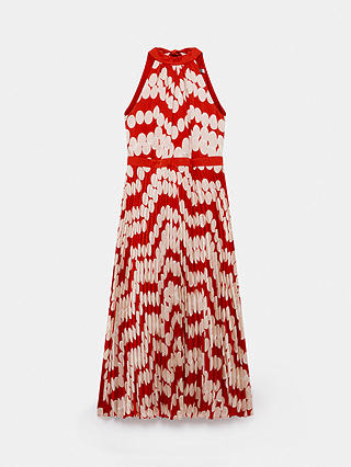Mint Velvet Spot Print Pleated Midi Dress, Red/Cream