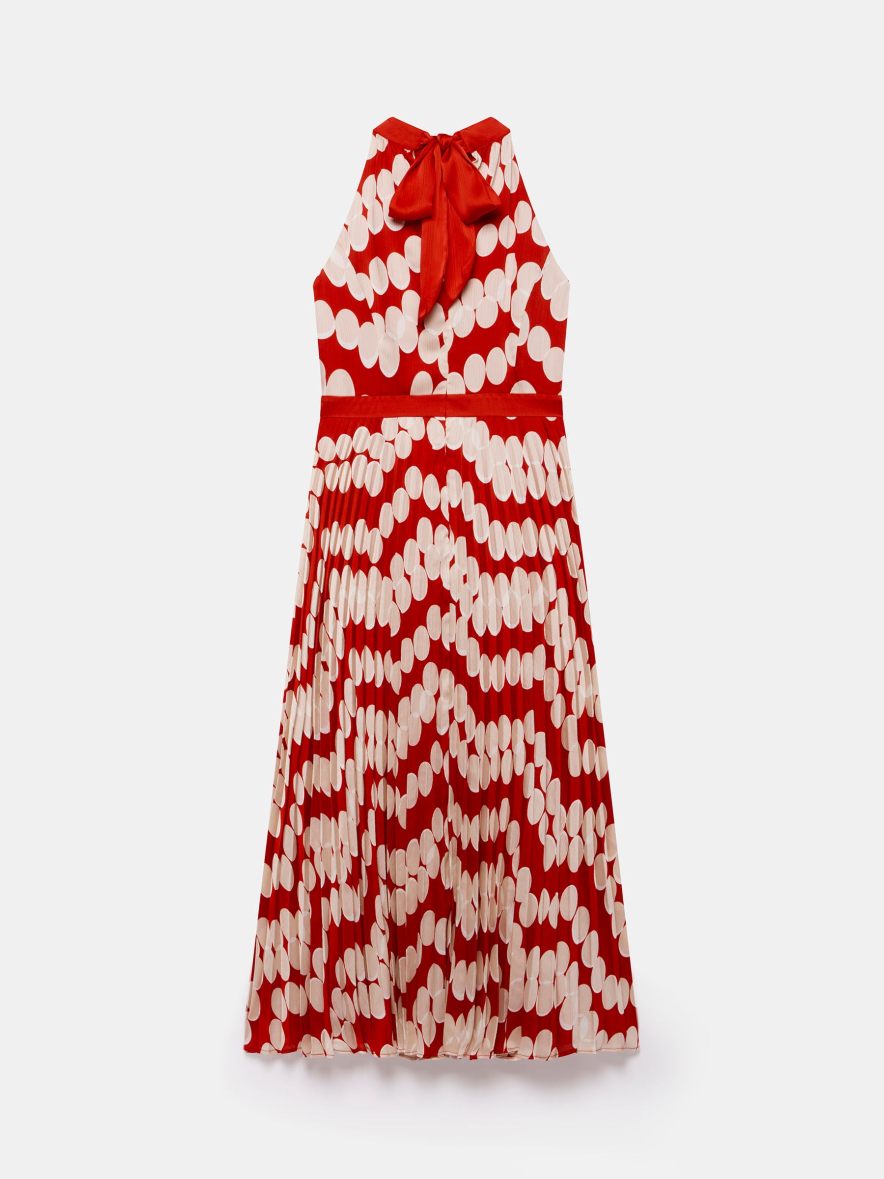 Mint Velvet Spot Print Pleated Midi Dress, Red/Cream, 6