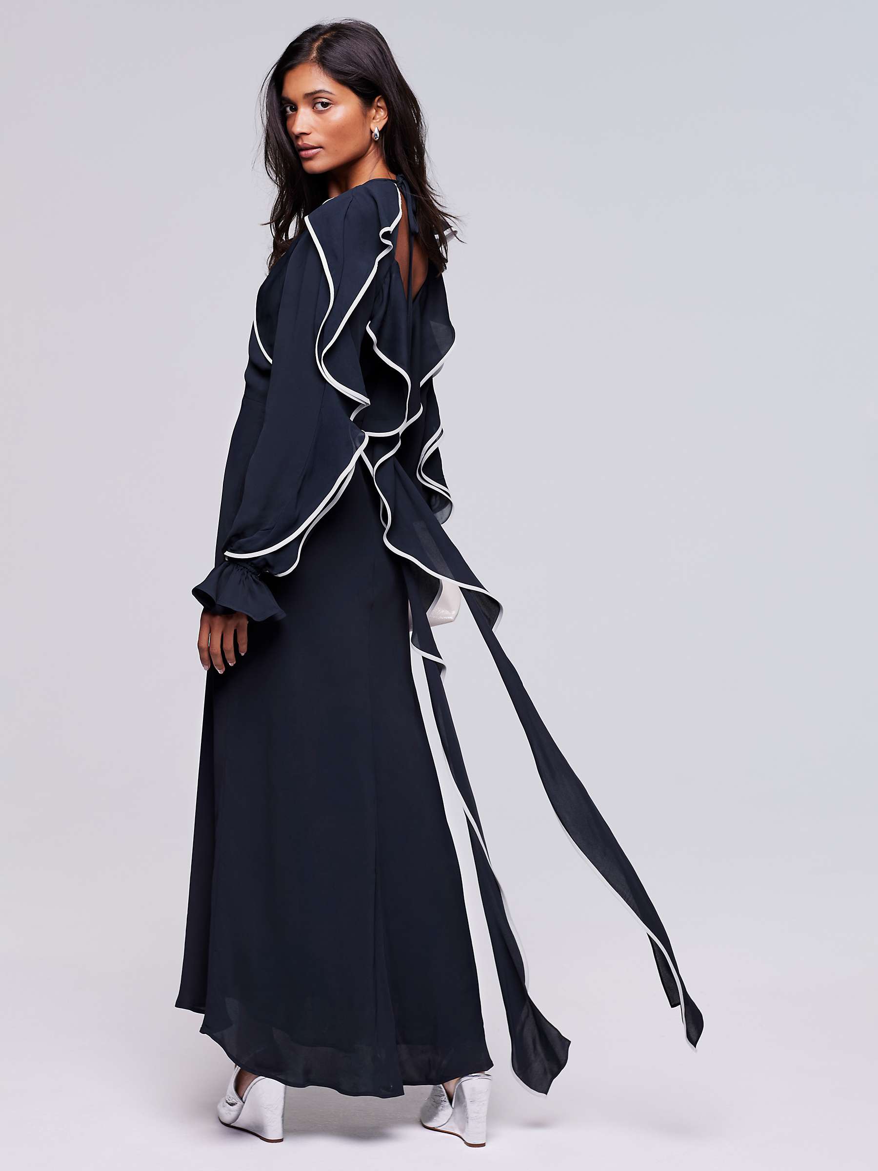 Buy Mint Velvet Contrast Ruffle Midi Dress, Navy Online at johnlewis.com