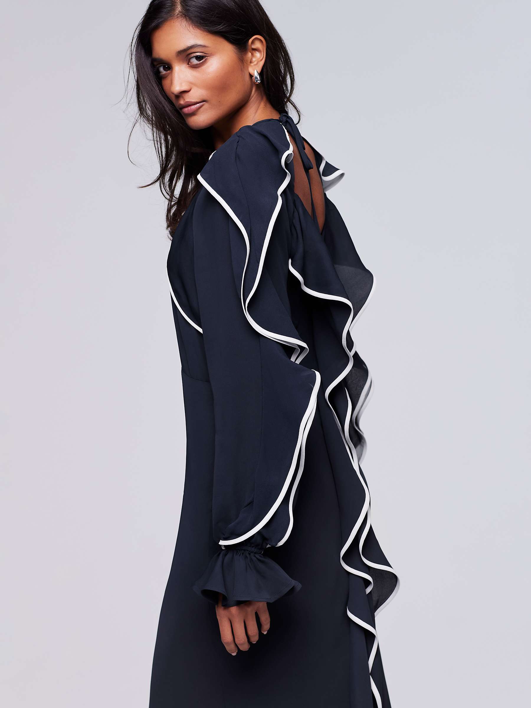 Buy Mint Velvet Contrast Ruffle Midi Dress, Navy Online at johnlewis.com