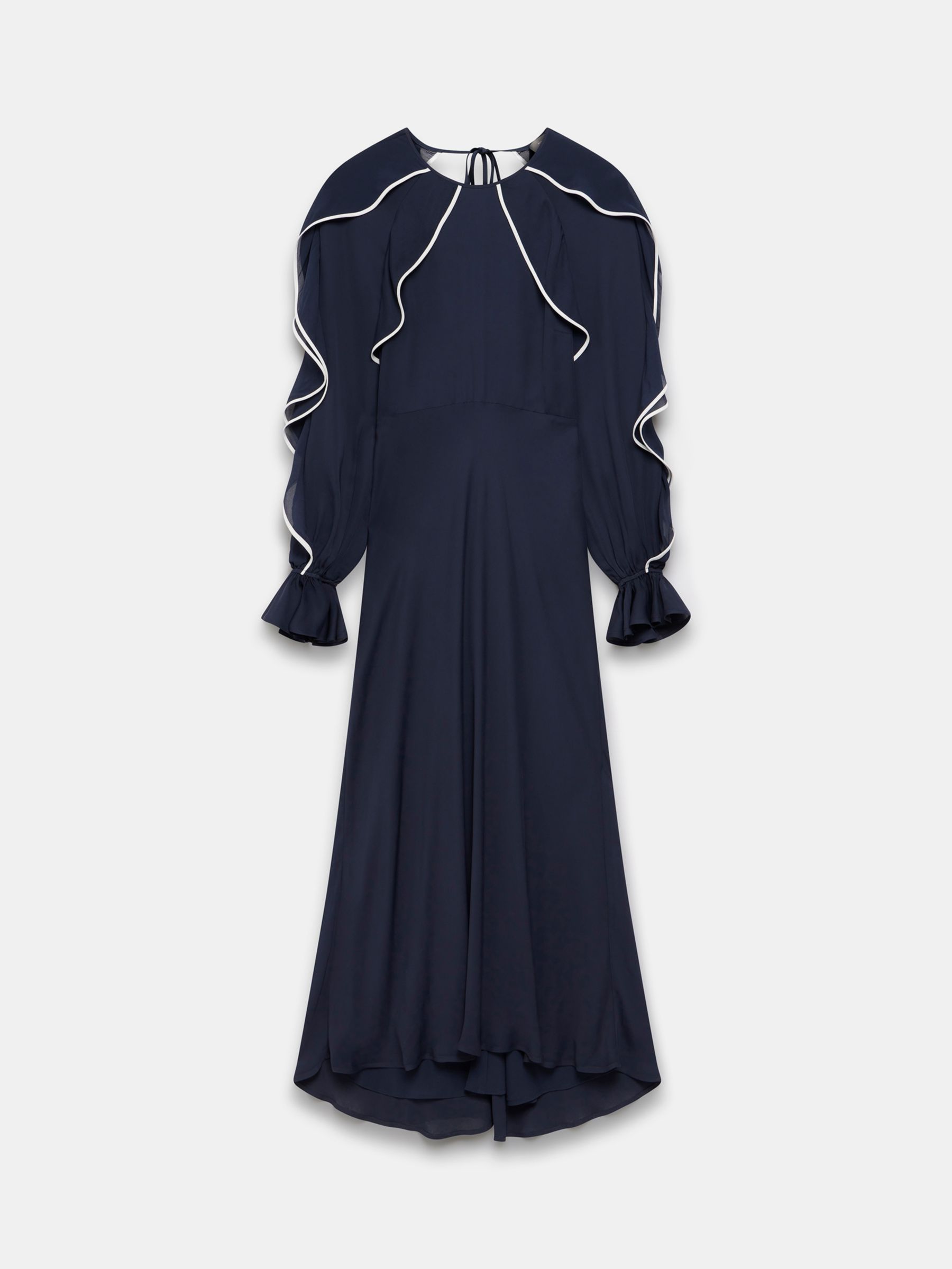 Mint Velvet Contrast Ruffle Midi Dress, Navy, 6