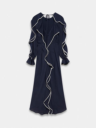 Mint Velvet Contrast Ruffle Midi Dress, Navy