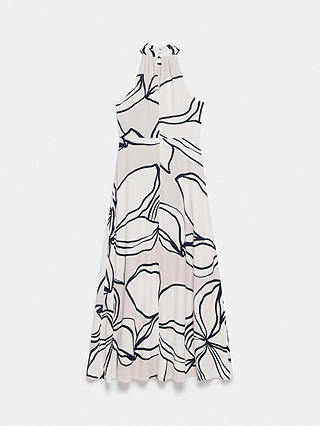 Mint Velvet Halterneck Ruffle Detail Maxi Dress, Cream/Multi