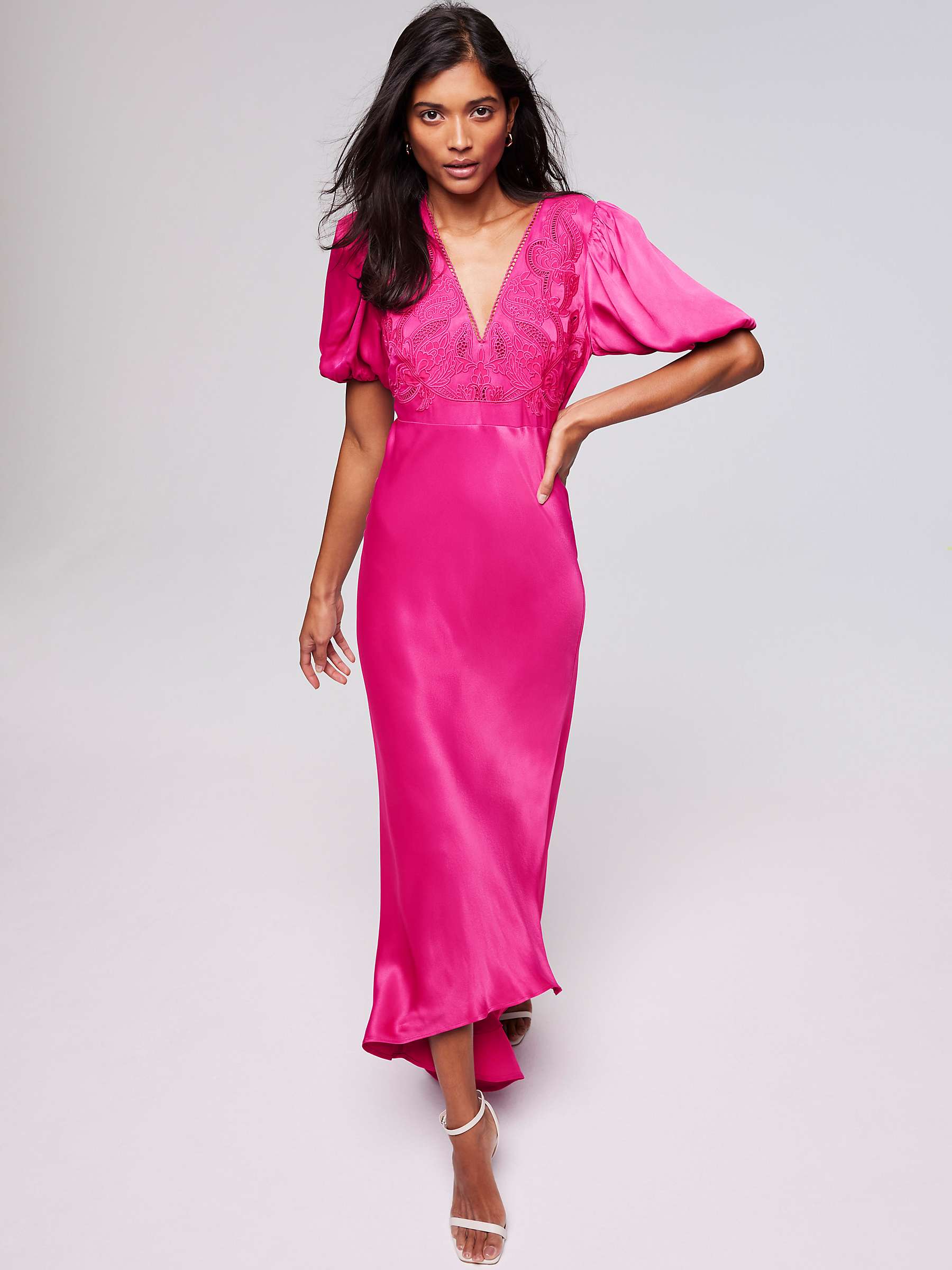 Buy Mint Velvet Fishtail Hem Satin Maxi Dress, Pink Online at johnlewis.com