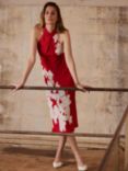 Mint Velvet Floral Print Halterneck Midi Dress, Red/Cream, Red/Cream
