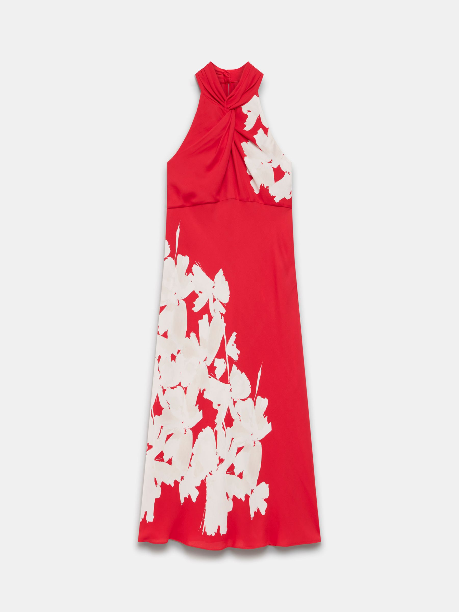 Mint Velvet Floral Print Halterneck Midi Dress, Red/Cream, 6