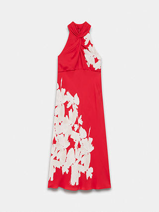 Mint Velvet Floral Print Halterneck Midi Dress, Red/Cream