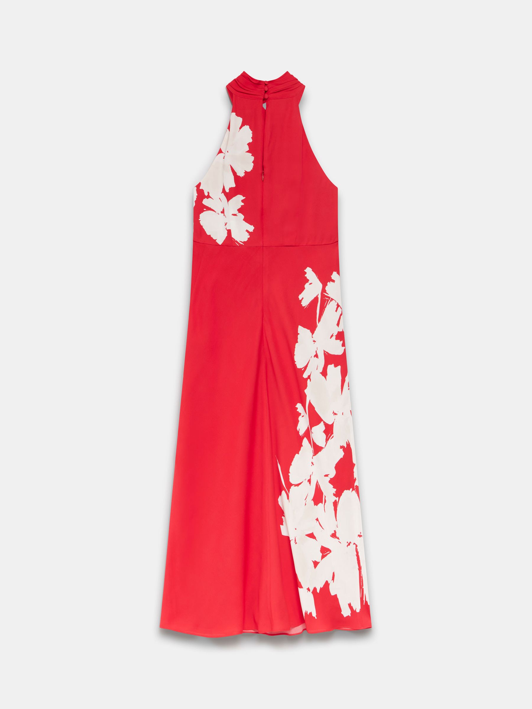 Mint Velvet Floral Print Halterneck Midi Dress, Red/Cream, 6