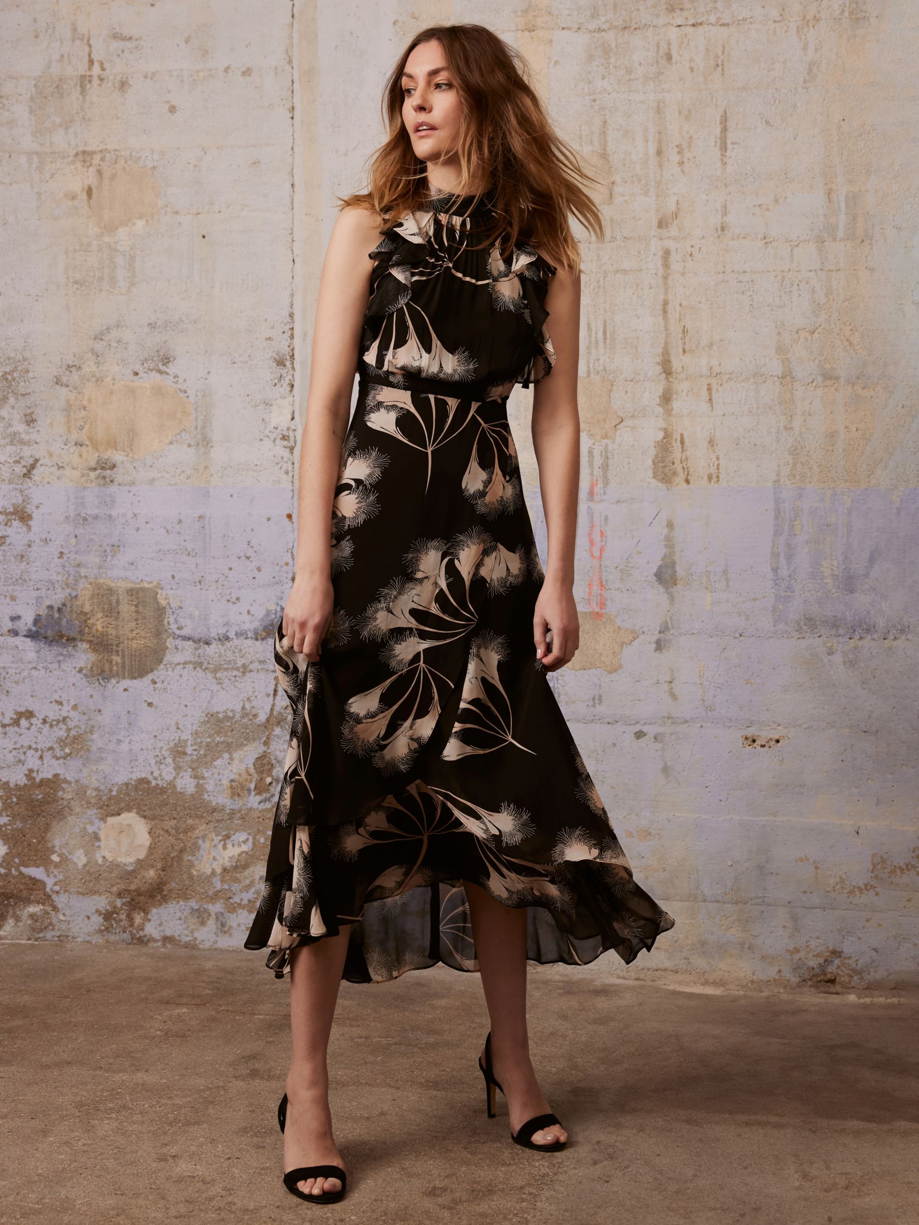 Mint Velvet Floral Print Maxi Dress, Black/Multi, 6