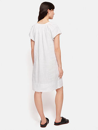 Jigsaw Smocked Linen Dress, White