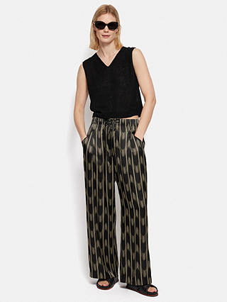 Jigsaw Ikat Stripe Silk Blend Trousers, Black/Multi