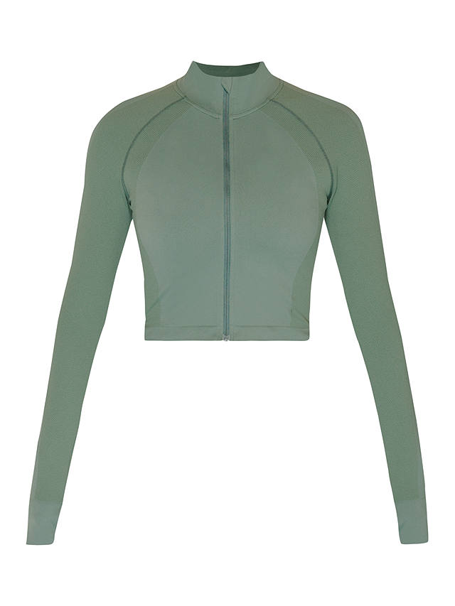 Sweaty Betty Athlete Crop Seamless Zip Up Gym Top, Cool Forest Green