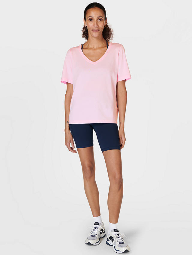 Sweaty Betty Essential Organic Cotton Blend V-Neck T-Shirt, Nerine Pink