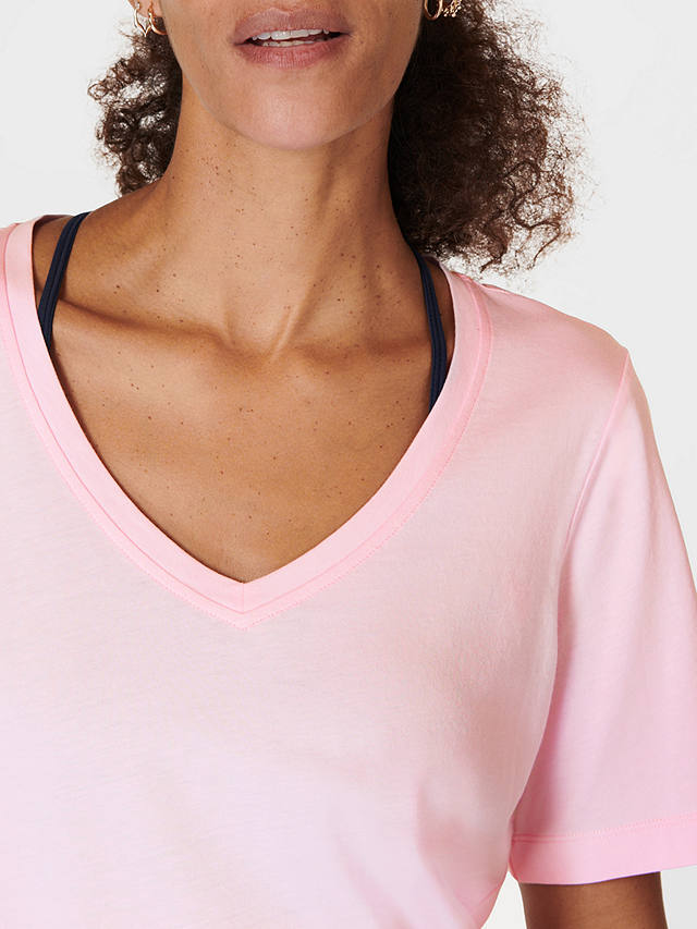 Sweaty Betty Essential Organic Cotton Blend V-Neck T-Shirt, Nerine Pink