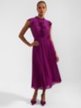 Hobbs Petite Addison Pleated Midi Dress, Magenta Purple, Magenta Purple