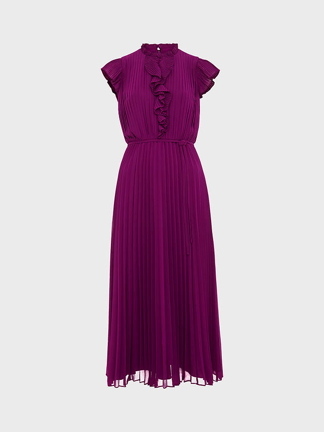 Hobbs Petite Addison Pleated Midi Dress, Magenta Purple