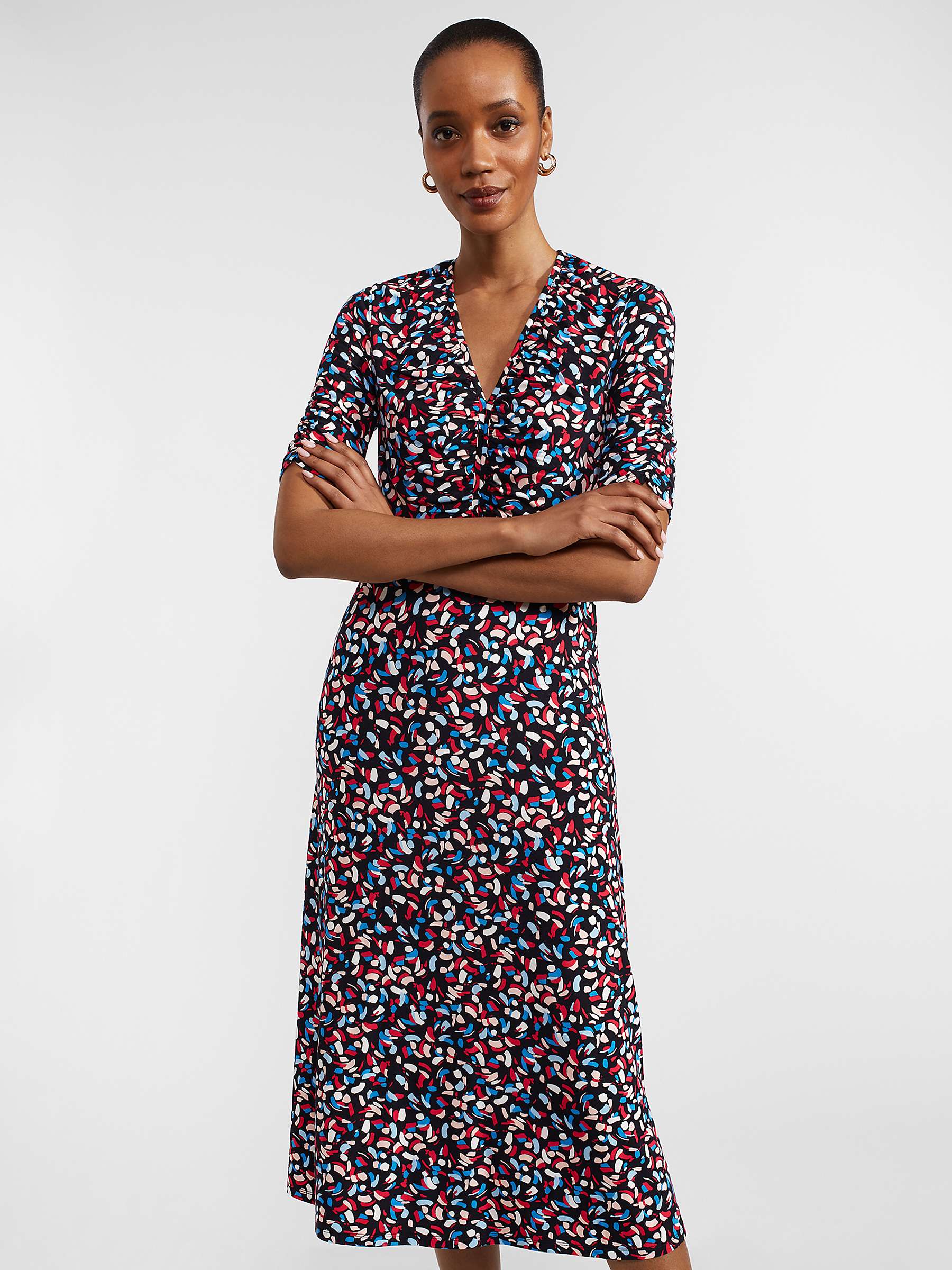 Buy Hobba Petite Anela V-neck Midi Dress, Navy/Multi Online at johnlewis.com