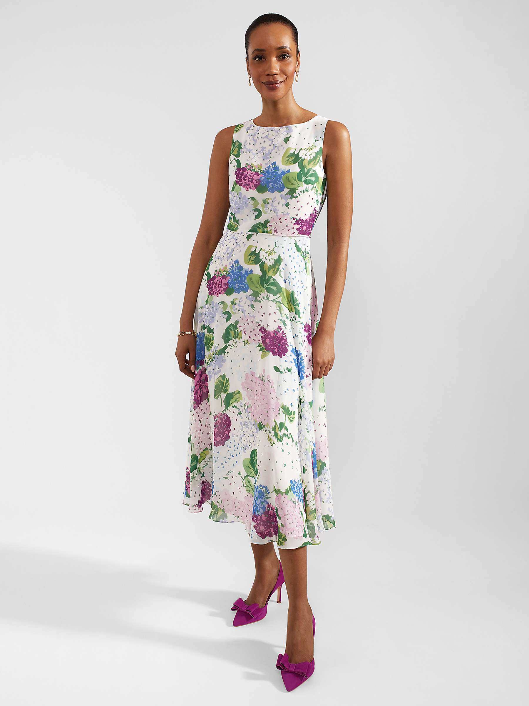 Buy Hobbs Petite Carly Floral Print Midi Dress, Ivory/Multi Online at johnlewis.com