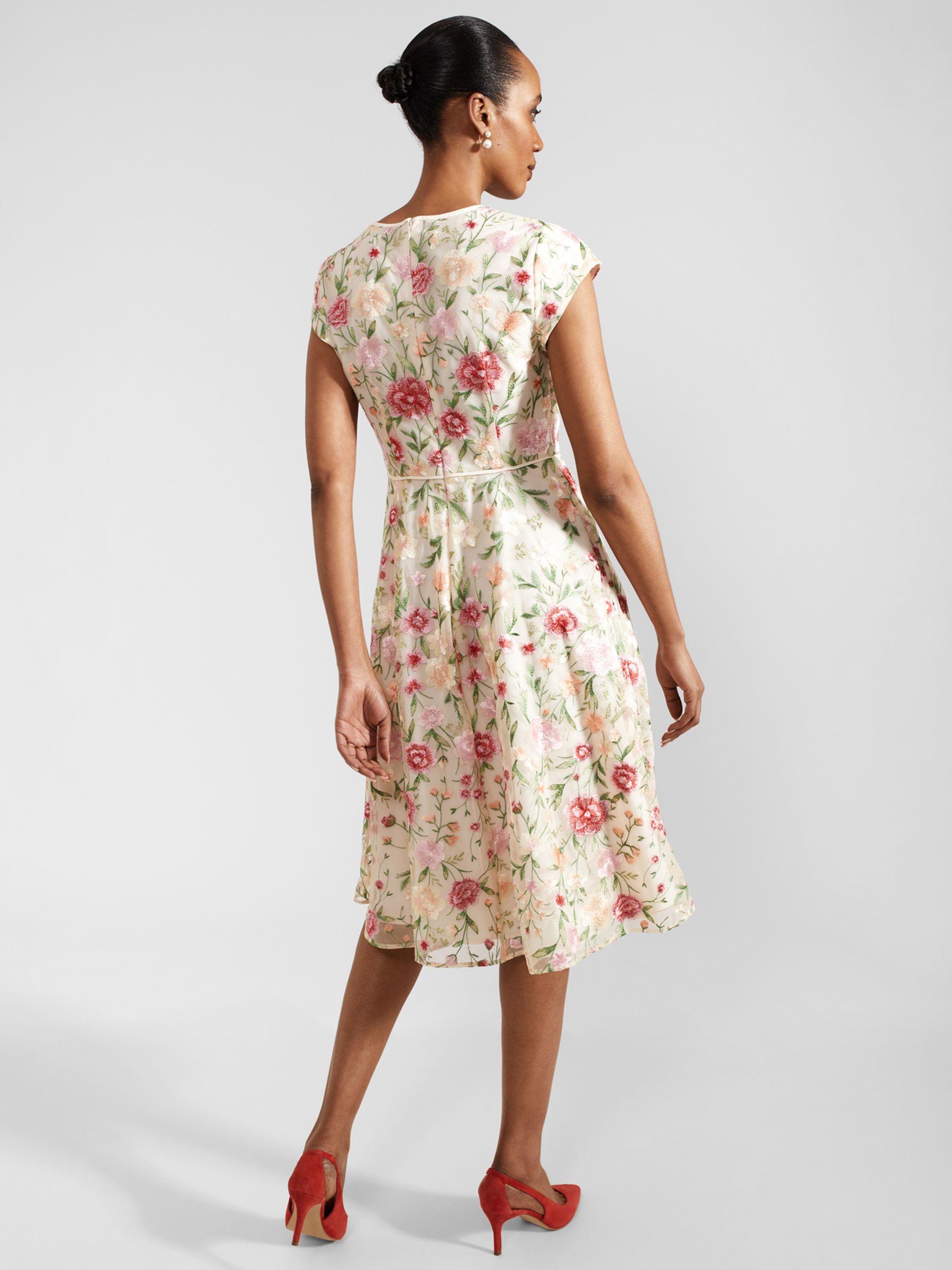 Hobbs Tia Floral Embroidery Dress, Cream/Multi, 10