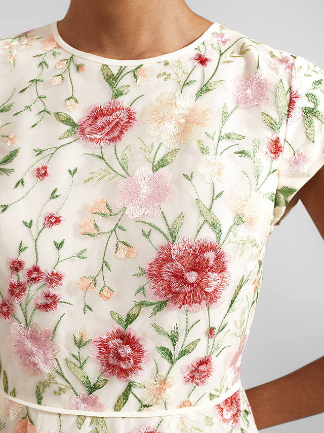 Hobbs Tia Floral Embroidery Dress, Cream/Multi