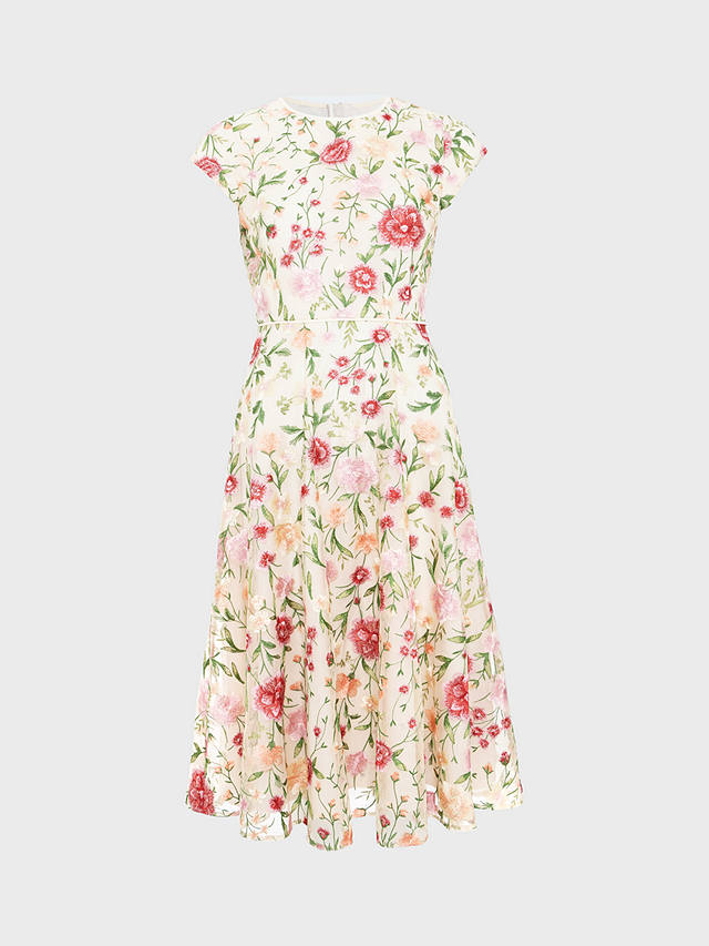 Hobbs Tia Floral Embroidery Dress, Cream/Multi
