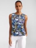 Hobbs Maddy Leaf Print Sleeveless Top, Navy/Yellow