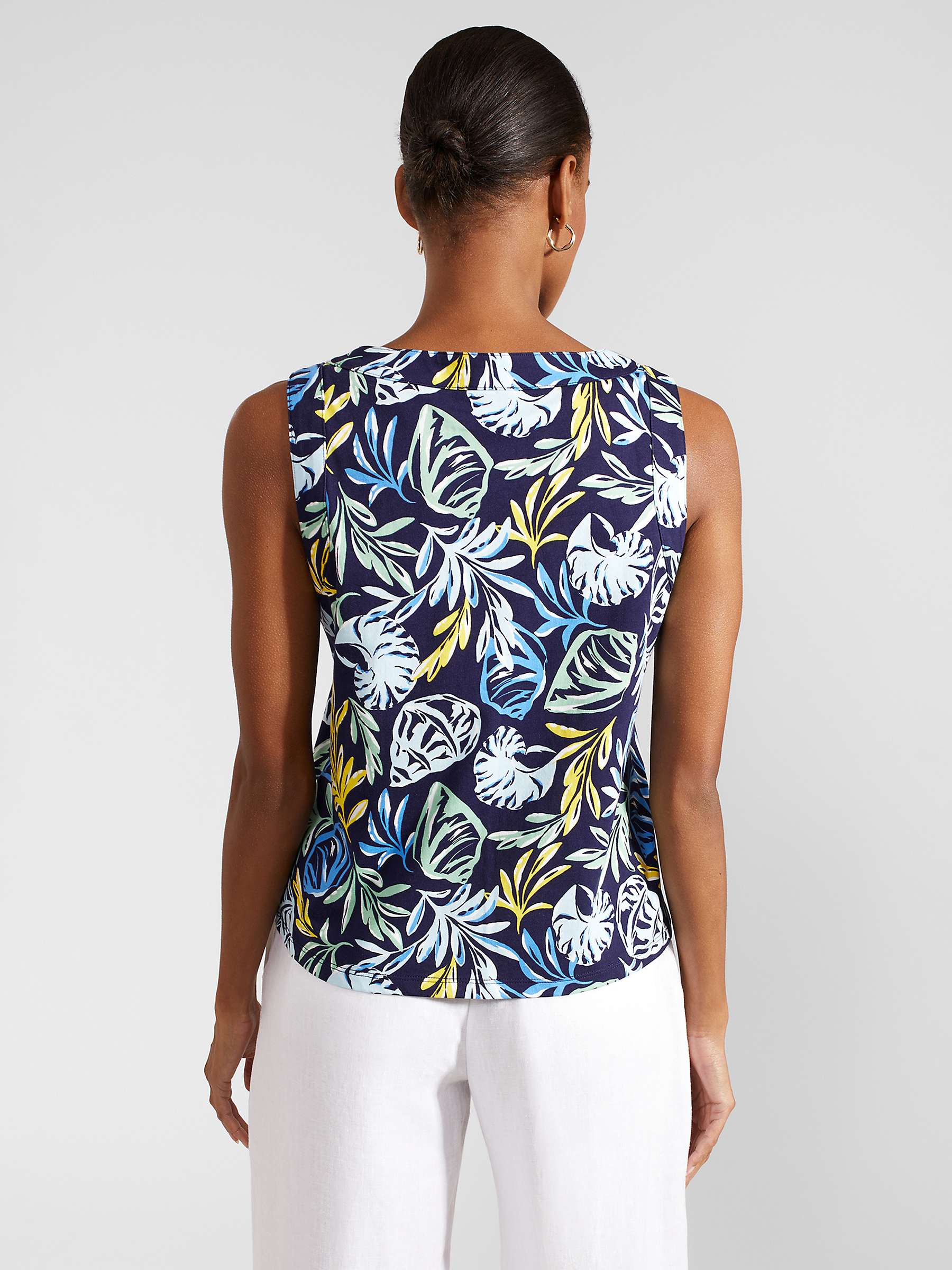 Buy Hobbs Maddy Leaf Print Sleeveless Top, Navy/Yellow Online at johnlewis.com
