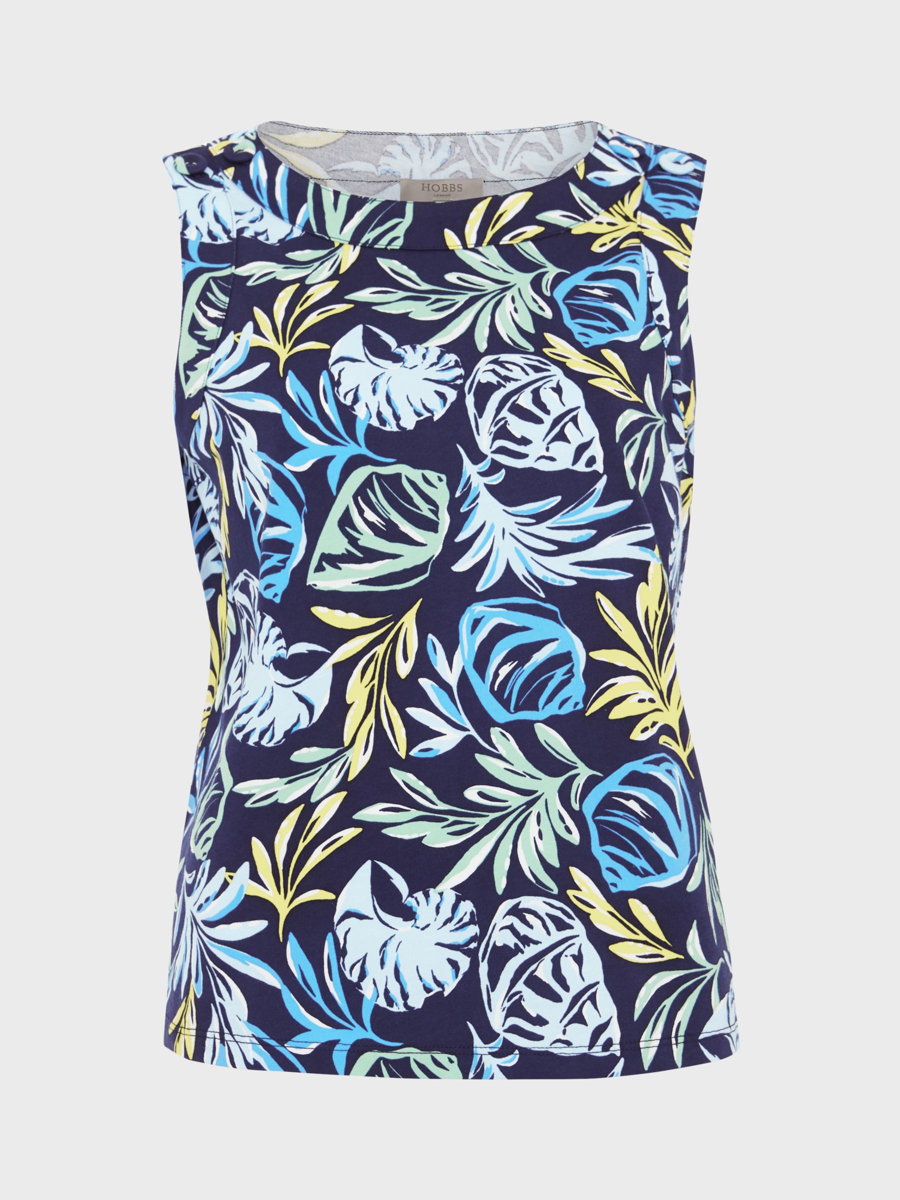 Buy Hobbs Maddy Leaf Print Sleeveless Top, Navy/Yellow Online at johnlewis.com