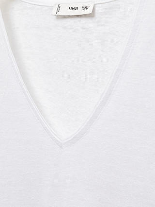Mango Linito Linen V-Neck T-Shirt, White