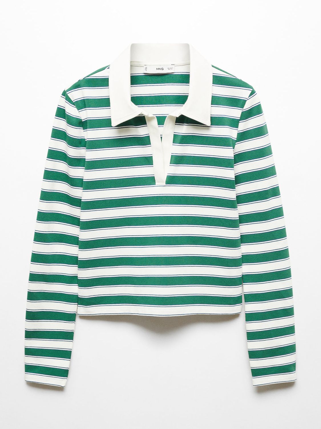 Buy Mango Nut V-neck Striped Polo Shirt, Green/White Online at johnlewis.com