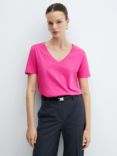 Mango Chalapi Cotton V-Neck T-Shirt, Bright Pink