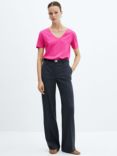 Mango Chalapi Cotton V-Neck T-Shirt, Bright Pink