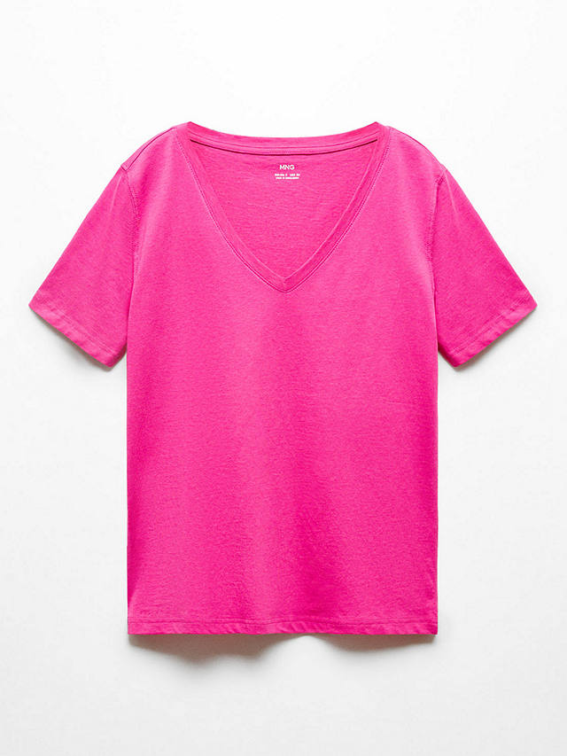 Mango Chalapi Cotton V-Neck T-Shirt, Bright Pink