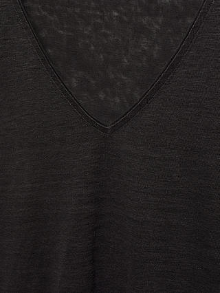 Mango Linito Linen V-Neck T-Shirt, Black