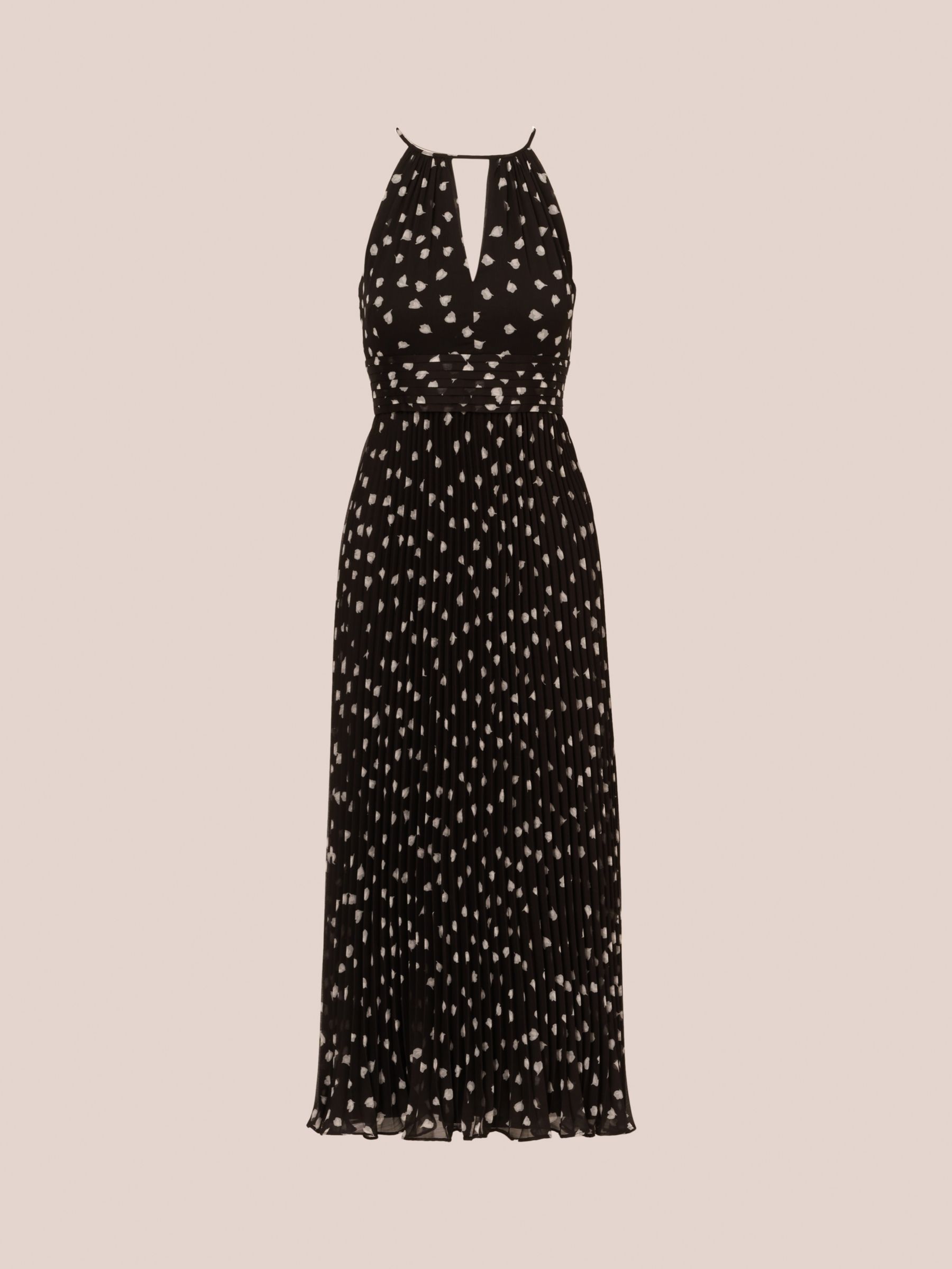 Adrianna Papell Pleated Midi Dress, Black/Ivory, 6